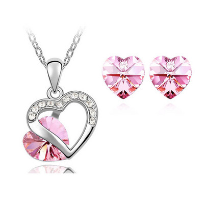 Inimă de nuntă Colier de cristal Cercei Seturi de bijuterii Strasuri de dragoste Zircon colorat Cadouri de Ziua Îndrăgostiților pentru femei Mireasă Nou