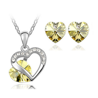 Inimă de nuntă Colier de cristal Cercei Seturi de bijuterii Strasuri de dragoste Zircon colorat Cadouri de Ziua Îndrăgostiților pentru femei Mireasă Nou