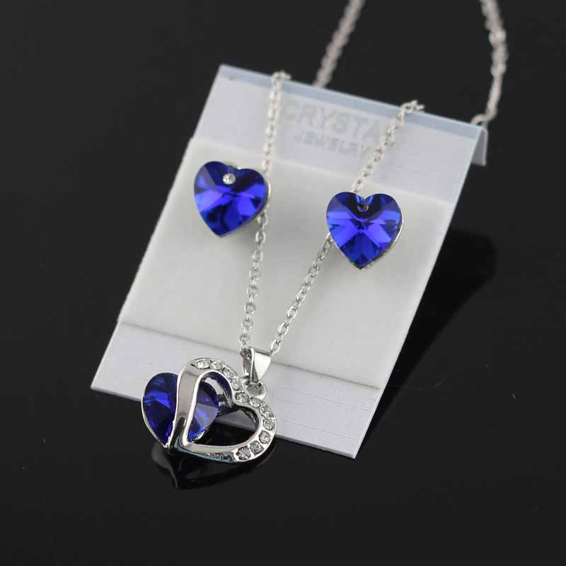Inimă de nuntă Colier de cristal Cercei Seturi de bijuterii Strasuri de dragoste Zircon colorat Cadouri de Ziua Îndrăgostiților pentru femei Mireasă Nou