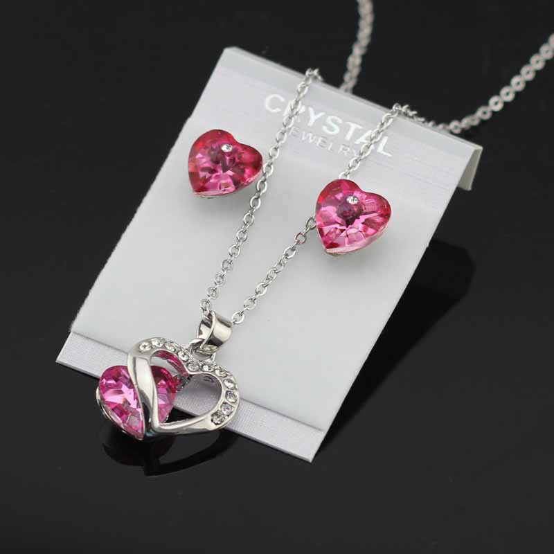 Inimă de nuntă Colier de cristal Cercei Seturi de bijuterii Strasuri de dragoste Zircon colorat Cadouri de Ziua Îndrăgostiților pentru femei Mireasă Nou