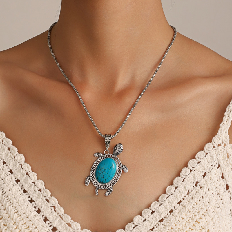 Set de broasca testoasa turcoaz nou moda pentru femei bijuterii vintage colier din trei piese, bratara, cercei, bijuterii cadou pentru petrecerea de nunta