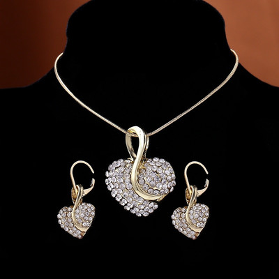 Seturi de bijuterii de cristal romantic în formă de inimă, colier, cercei, bijuterii de nuntă, cadou de Valentine`s