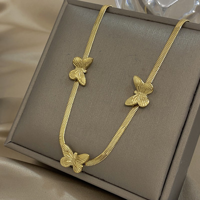 FLASHBUY Seturi de bijuterii cu lanț de șarpe fluture din oțel inoxidabil 316 de culoare aurie pentru femei, colier, brățări, cercei, cadou de petrecere