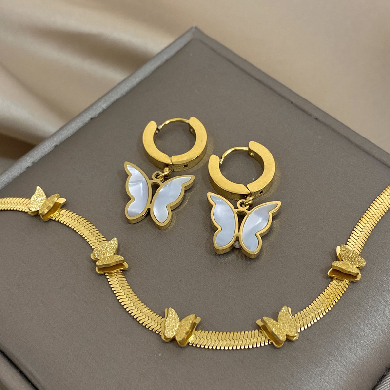 FLASHBUY Seturi de bijuterii cu lanț de șarpe fluture din oțel inoxidabil 316 de culoare aurie pentru femei, colier, brățări, cercei, cadou de petrecere