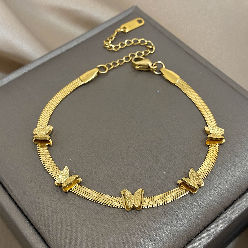 FLASHBUY Seturi de bijuterii cu lanț de șarpe fluture din oțel inoxidabil 316 de culoare aurie pentru femei, colier, brățări, cercei, cadou de petrecere