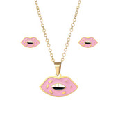 316L farmec din oțel inoxidabil roz buze pandantiv colier cercei set de bijuterii femei drăguț geomertic picurare ulei colier bijuterii cadou