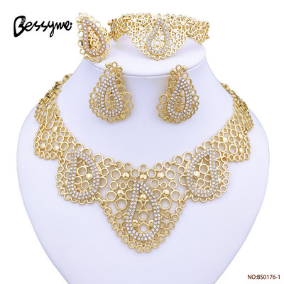 Dubai Inimă Fluture Zircon Seturi de bijuterii Colier Cercei Inel Brățară Pentru Nunta Mireasă Femei Mărgele Set de bijuterii placate cu aur