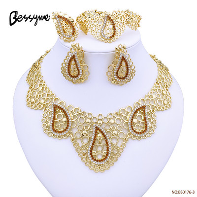 Dubai Inimă Fluture Zircon Seturi de bijuterii Colier Cercei Inel Brățară Pentru Nunta Mireasă Femei Mărgele Set de bijuterii placate cu aur