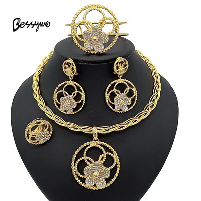 Dubai Inimă Fluture Zircon Seturi de bijuterii Colier Cercei Inel Brățară Pentru Nunta Mireasă Femei Mărgele Set de bijuterii placate cu aur