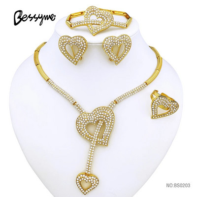 Dubai Inimă Fluture Zircon Seturi de bijuterii Colier Cercei Inel Brățară Pentru Nunta Mireasă Femei Mărgele Set de bijuterii placate cu aur