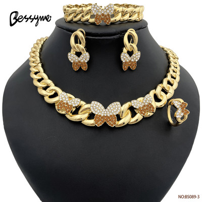 Dubai Inimă Fluture Zircon Seturi de bijuterii Colier Cercei Inel Brățară Pentru Nunta Mireasă Femei Mărgele Set de bijuterii placate cu aur