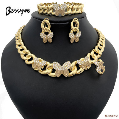 Dubai Inimă Fluture Zircon Seturi de bijuterii Colier Cercei Inel Brățară Pentru Nunta Mireasă Femei Mărgele Set de bijuterii placate cu aur