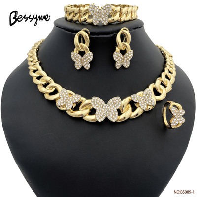 Dubai Inimă Fluture Zircon Seturi de bijuterii Colier Cercei Inel Brățară Pentru Nunta Mireasă Femei Mărgele Set de bijuterii placate cu aur