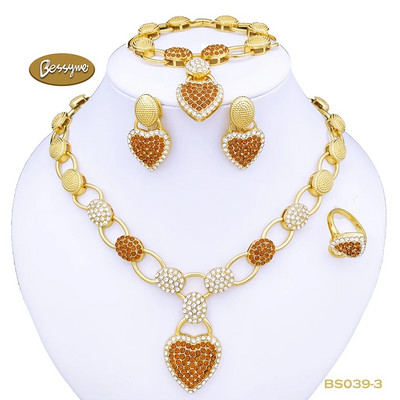 Dubai Inimă Fluture Zircon Seturi de bijuterii Colier Cercei Inel Brățară Pentru Nunta Mireasă Femei Mărgele Set de bijuterii placate cu aur