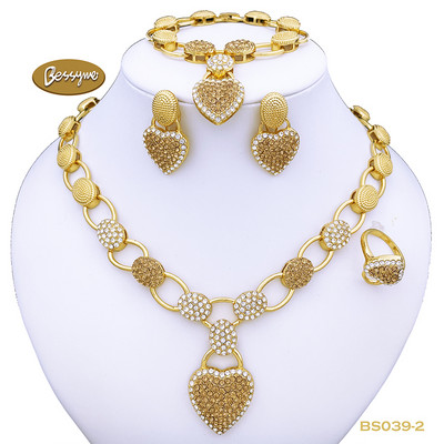 Dubai Inimă Fluture Zircon Seturi de bijuterii Colier Cercei Inel Brățară Pentru Nunta Mireasă Femei Mărgele Set de bijuterii placate cu aur