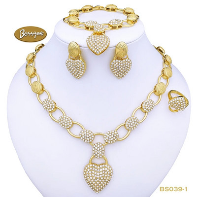 Dubai Inimă Fluture Zircon Seturi de bijuterii Colier Cercei Inel Brățară Pentru Nunta Mireasă Femei Mărgele Set de bijuterii placate cu aur