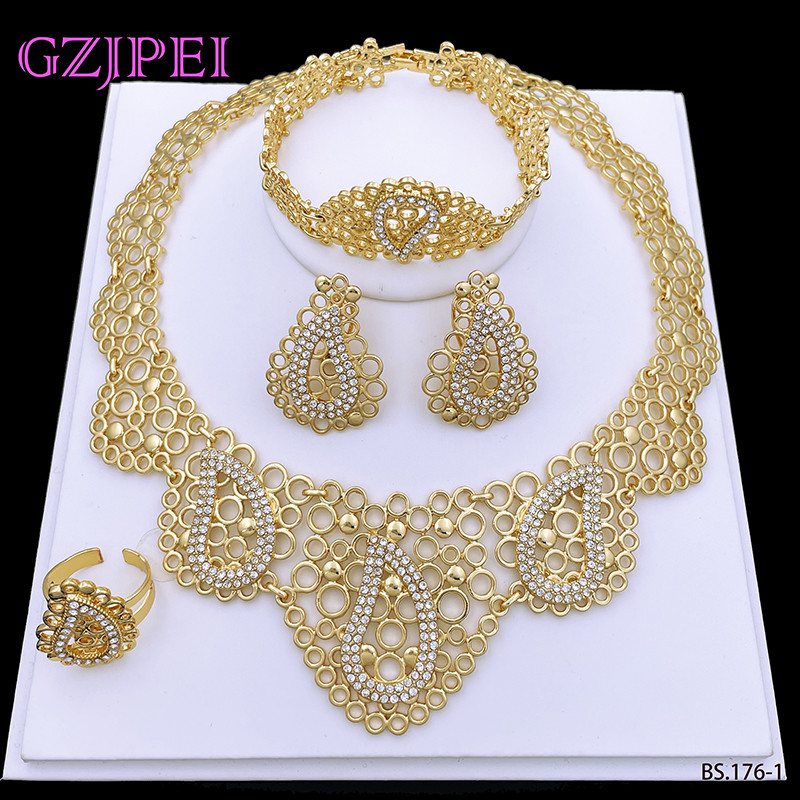 Dubai Inimă Fluture Zircon Seturi de bijuterii Colier Cercei Inel Brățară Pentru Nunta Mireasă Femei Mărgele Set de bijuterii placate cu aur