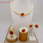 Най-новите Италия Бразилия Дубай Позлатен златен цвят Луксозен комплект бижута Висококачествен дамски комплект бижута Колие за сватбено парти Гривна Комплект бижута