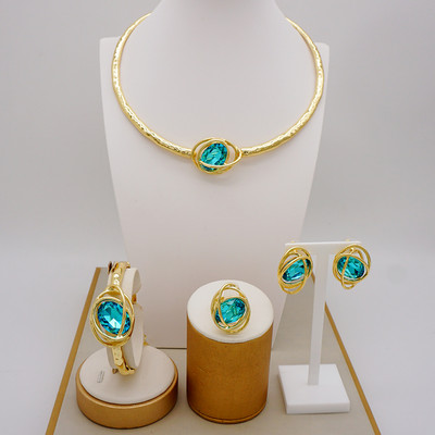 Най-новите Италия Бразилия Дубай Позлатен златен цвят Луксозен комплект бижута Висококачествен дамски комплект бижута Колие за сватбено парти Гривна Комплект бижута