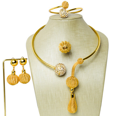 Set de bijuterii însorit, nigerian, brazilian, cercei cu zircon, colier, brăţară, inel pentru femei, cadou romantic la modă