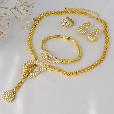 Set de bijuterii însorit, nigerian, brazilian, cercei cu zircon, colier, brăţară, inel pentru femei, cadou romantic la modă