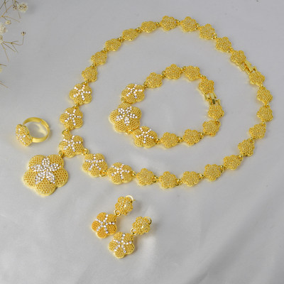 Set de bijuterii însorit, nigerian, brazilian, cercei cu zircon, colier, brăţară, inel pentru femei, cadou romantic la modă