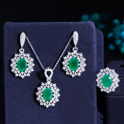 Pera Classy Red Oval Shape CZ Zircon Big Flower Pandantiv colier și cercei Fashion Costume Party Bijuterii Seturi pentru doamne J179