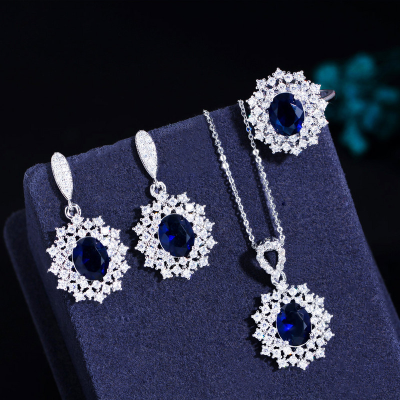 Pera Classy Red Oval Shape CZ Zircon Big Flower Pandantiv colier și cercei Fashion Costume Party Bijuterii Seturi pentru doamne J179