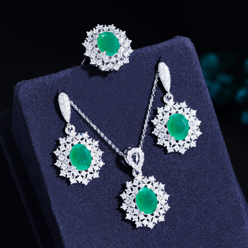 Pera Classy Red Oval Shape CZ Zircon Big Flower Pandantiv colier și cercei Fashion Costume Party Bijuterii Seturi pentru doamne J179