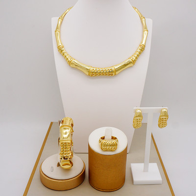 Bijuterii de modă Seturi de bile de culoare aurie Mărgele mici Dubai Colier Cercei pentru femei Fete Bijuterii etiopiene Cadou indian african