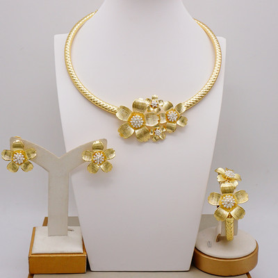 Bijuterii de modă Seturi de bile de culoare aurie Mărgele mici Dubai Colier Cercei pentru femei Fete Bijuterii etiopiene Cadou indian african