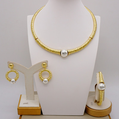 Bijuterii de modă Seturi de bile de culoare aurie Mărgele mici Dubai Colier Cercei pentru femei Fete Bijuterii etiopiene Cadou indian african