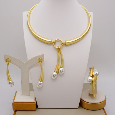 Bijuterii de modă Seturi de bile de culoare aurie Mărgele mici Dubai Colier Cercei pentru femei Fete Bijuterii etiopiene Cadou indian african