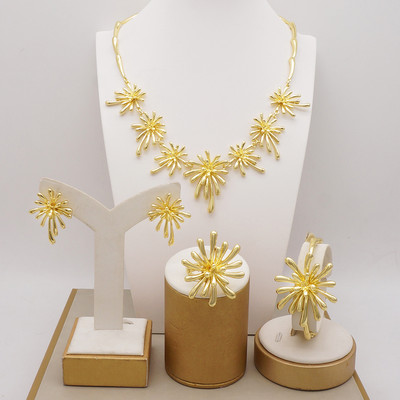 Bijuterii de modă Seturi de bile de culoare aurie Mărgele mici Dubai Colier Cercei pentru femei Fete Bijuterii etiopiene Cadou indian african