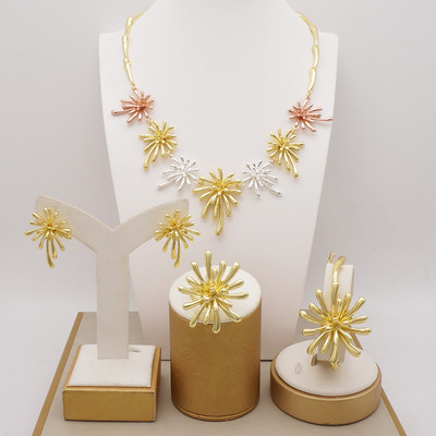 Bijuterii de modă Seturi de bile de culoare aurie Mărgele mici Dubai Colier Cercei pentru femei Fete Bijuterii etiopiene Cadou indian african