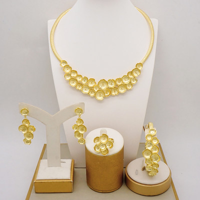 Bijuterii de modă Seturi de bile de culoare aurie Mărgele mici Dubai Colier Cercei pentru femei Fete Bijuterii etiopiene Cadou indian african