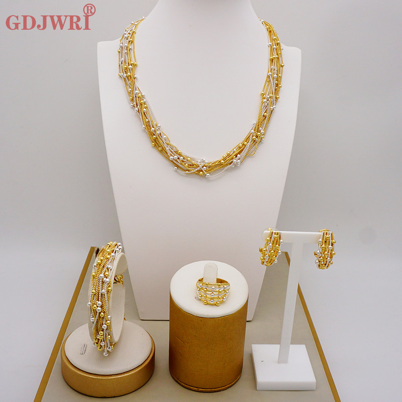 Bijuterii de modă Seturi de bile de culoare aurie Mărgele mici Dubai Colier Cercei pentru femei Fete Bijuterii etiopiene Cadou indian african