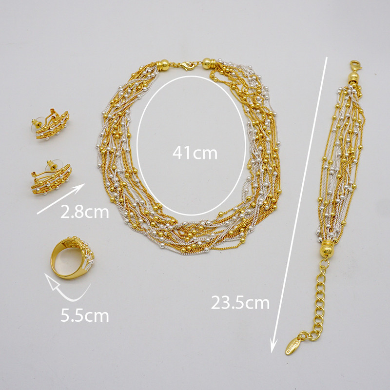 Bijuterii de modă Seturi de bile de culoare aurie Mărgele mici Dubai Colier Cercei pentru femei Fete Bijuterii etiopiene Cadou indian african