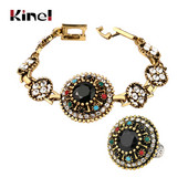 Kinel Bijuterii vintage Stes Brățări de culoare aurie Brățară și inel din rășină AAA neagră pentru femei Cadou cu cristal mozaic