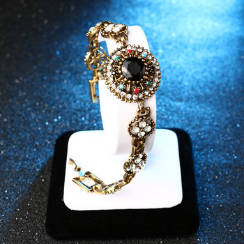 Kinel Vintage Jewelry Stes Χρυσά Βραχιόλια Μαύρο Βραχιόλι και Δαχτυλίδι από Ρητίνη ΑΑΑ για Γυναικεία Μωσαϊκό Κρυστάλλινο Δώρο