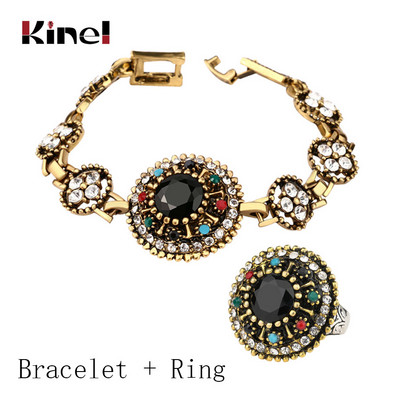 Kinel Bijuterii vintage Stes Brățări de culoare aurie Brățară și inel din rășină AAA neagră pentru femei Cadou cu cristal mozaic