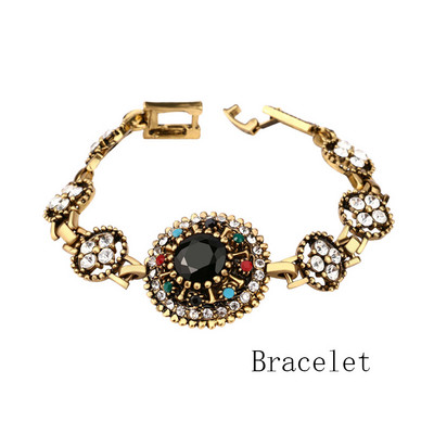 Kinel Bijuterii vintage Stes Brățări de culoare aurie Brățară și inel din rășină AAA neagră pentru femei Cadou cu cristal mozaic