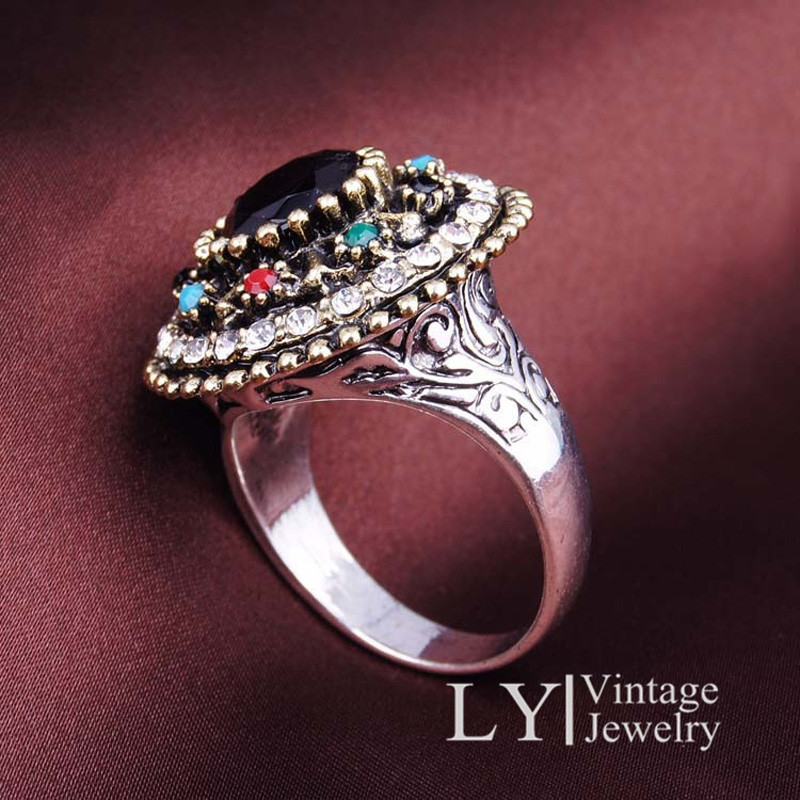 Kinel Bijuterii vintage Stes Brățări de culoare aurie Brățară și inel din rășină AAA neagră pentru femei Cadou cu cristal mozaic