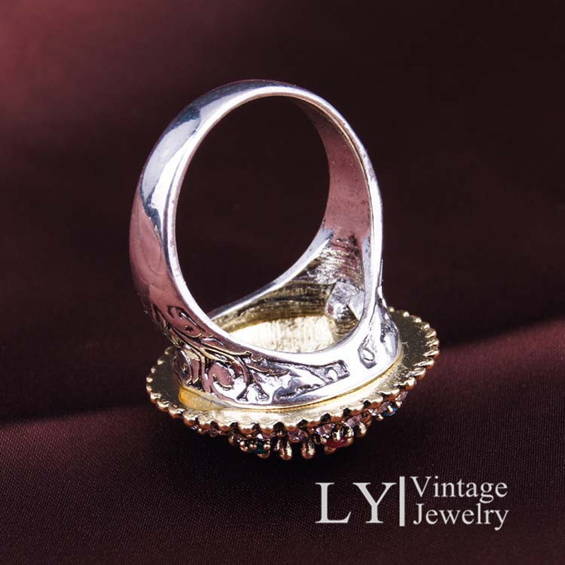 Kinel Bijuterii vintage Stes Brățări de culoare aurie Brățară și inel din rășină AAA neagră pentru femei Cadou cu cristal mozaic