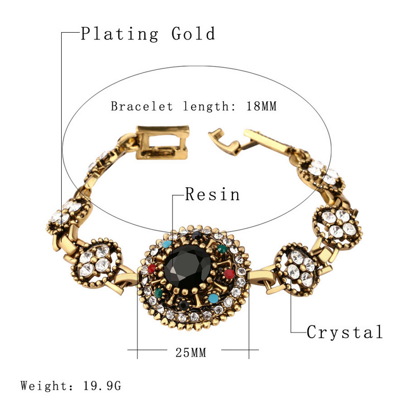 Kinel Bijuterii vintage Stes Brățări de culoare aurie Brățară și inel din rășină AAA neagră pentru femei Cadou cu cristal mozaic