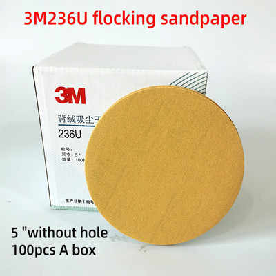 Valódi 3M236U5 "nem perforált száraz csiszolópapír 125 mm-es kerek pelyhesedő sárga homokos autófényezés Csiszolás Otthoni fapolírozás Kopásálló