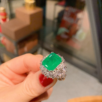 Комплект бижута Vintage Lab Emerald Diamond 14K злато Годежни пръстени Обеци Колие За жени Булчински бижута Подарък