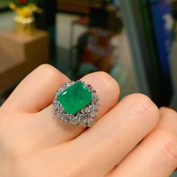 Комплект бижута Vintage Lab Emerald Diamond 14K злато Годежни пръстени Обеци Колие За жени Булчински бижута Подарък