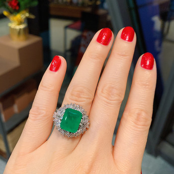 Комплект бижута Vintage Lab Emerald Diamond 14K злато Годежни пръстени Обеци Колие За жени Булчински бижута Подарък