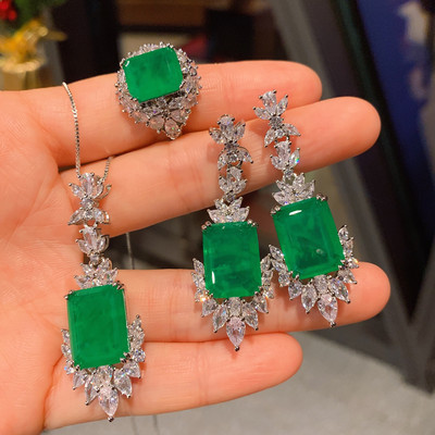 Vintage Lab Emerald Deimantų papuošalų rinkinys 14K aukso sužadėtuvių žiedai auskarai karoliai moterims nuotakos papuošalai dovana